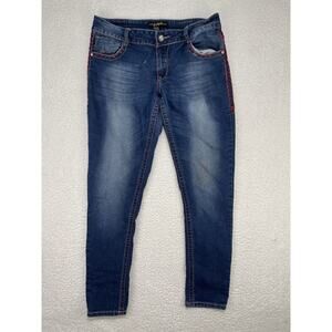 Southpole Vintage Blue Embroidered Jeans Y2K 90s Sz 13 Red Stitch Pockets Jewels